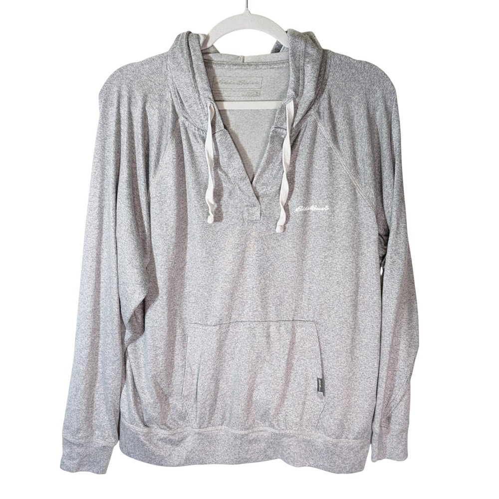 Eddie Bauer Hoodie Women XL Gray V Neck Stretch Activewear Soft Loungewear